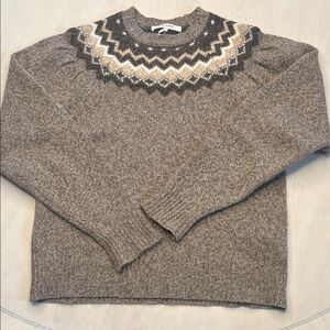 Frame Fair Isle Brown and Cream Patterned Crewneck Sweater